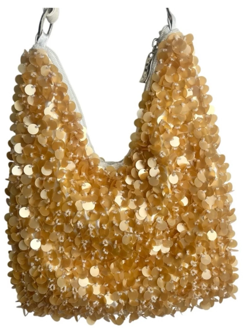 Gold Sequin Shoulder Bag Shimmering Hobo Statement Clutch Evening